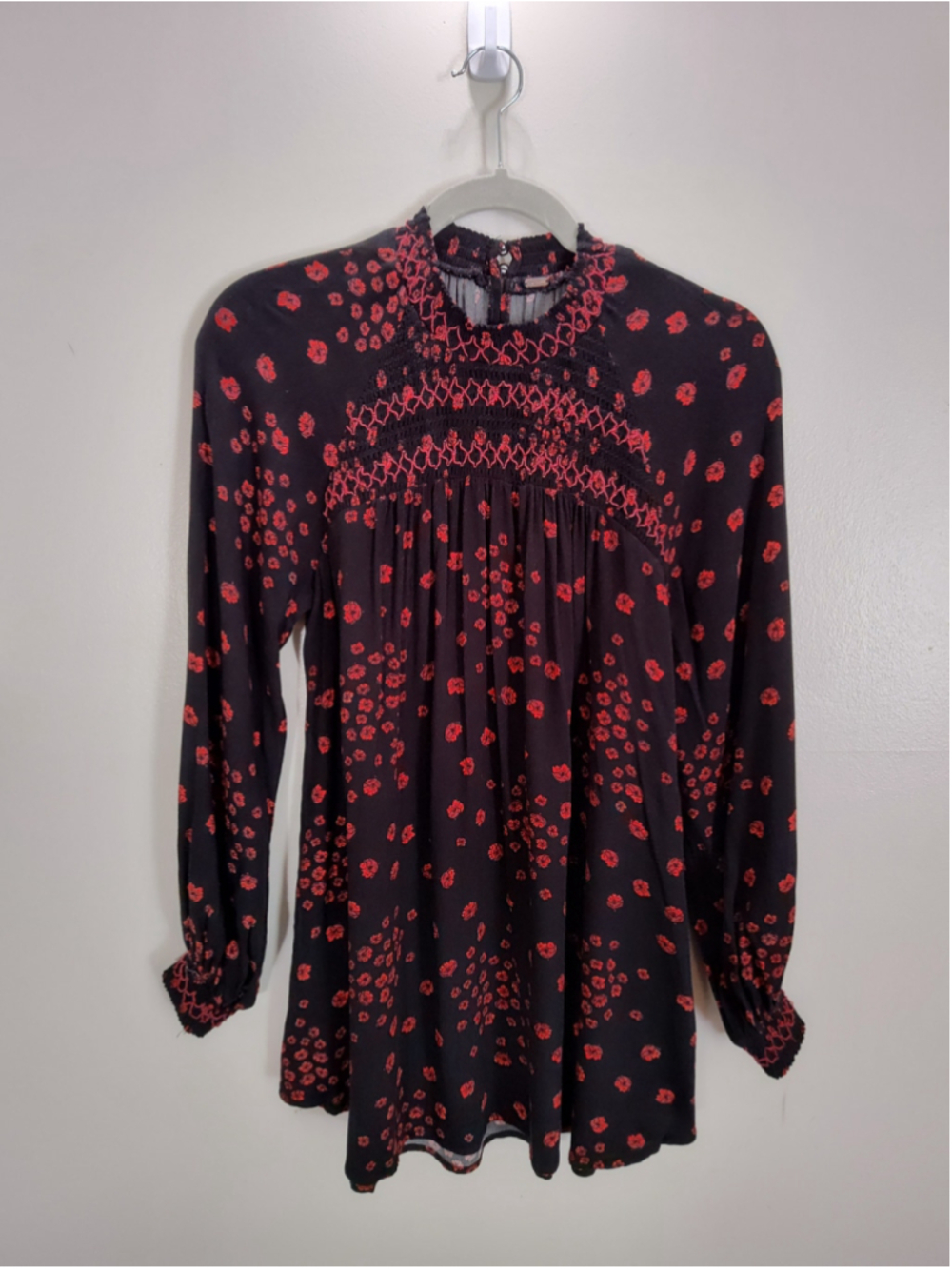 Women's Free People Mini Dress Size S Black Red Floral Long Sleeve